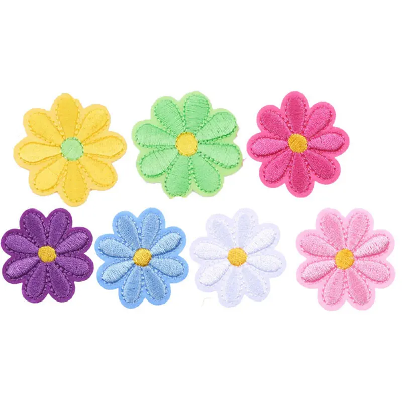 5 PCS/SET Embroidery Patch Daisy Sunflower Flowers Patch Iron On Patches For Clothing Jeans Shose Bags Clothes Sew Applique DIY