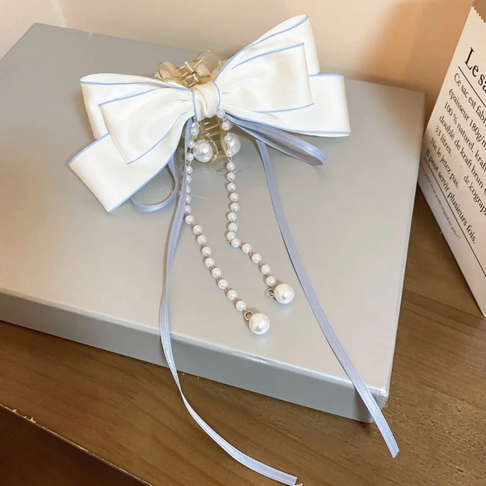 Jepit Rambut Mutiara Pita Fashion Rantai Rumbai Elegan Jepit Rambut Pita Panjang Aksesoris Rambut