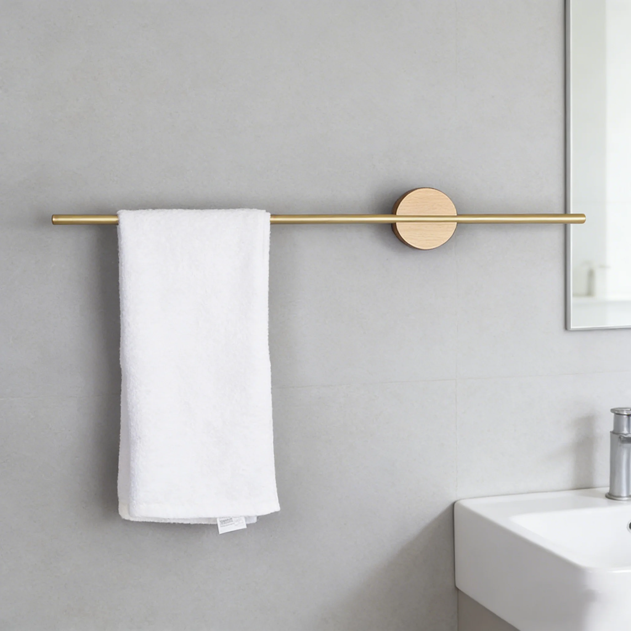 

Adjustable Towel Bar with Wood & Brass,No Drill Wall Mounted Towel Rack,Retractable Bathroom Towel Holder,Modern Home Organizer