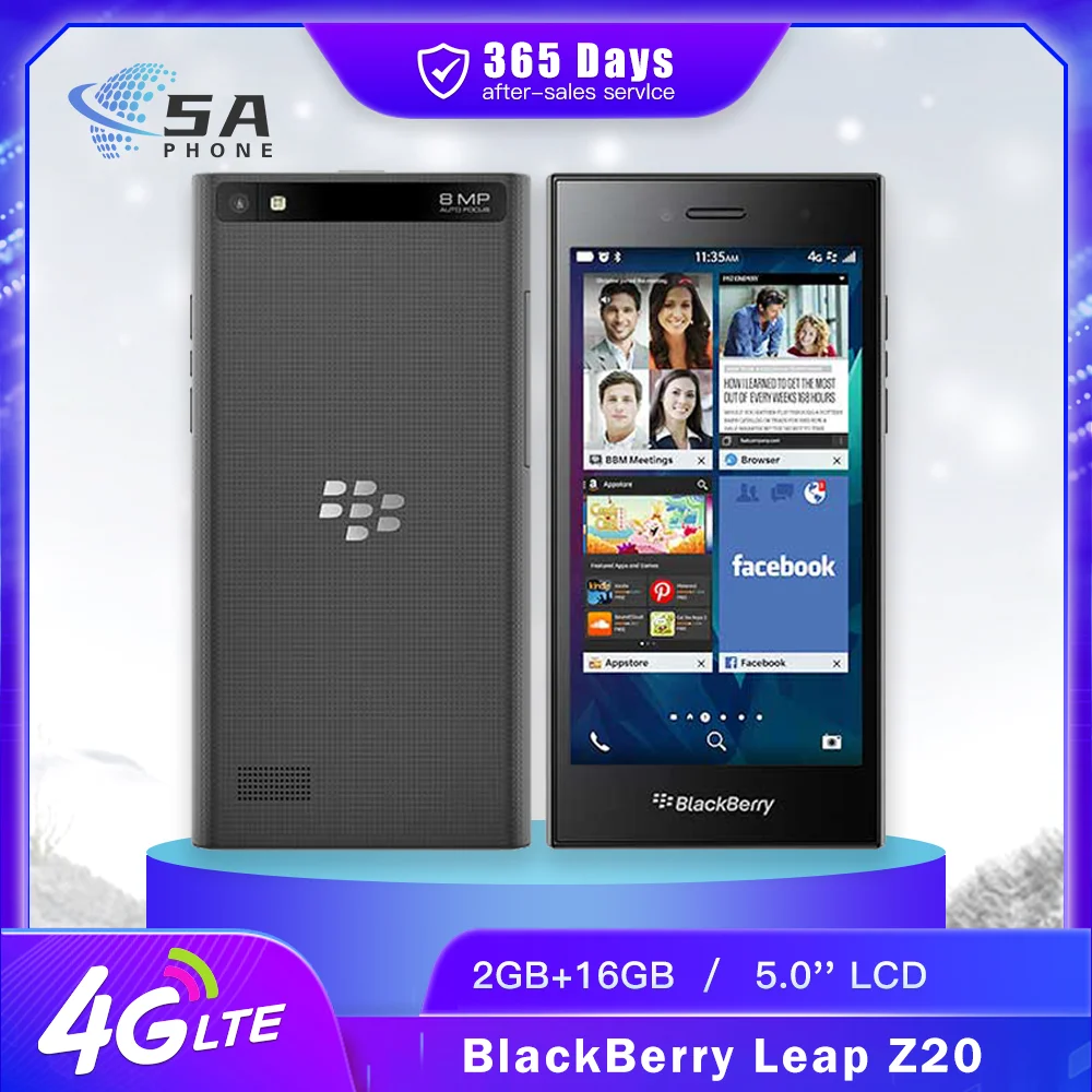 Original Blackberry Leap Z20 4G LTE teléfono móvil 5,0 "pantalla 2GB + 16GB Snapdragon S4 Plus Dual Core BlackBerry-Rio-OS teléfono inteligente