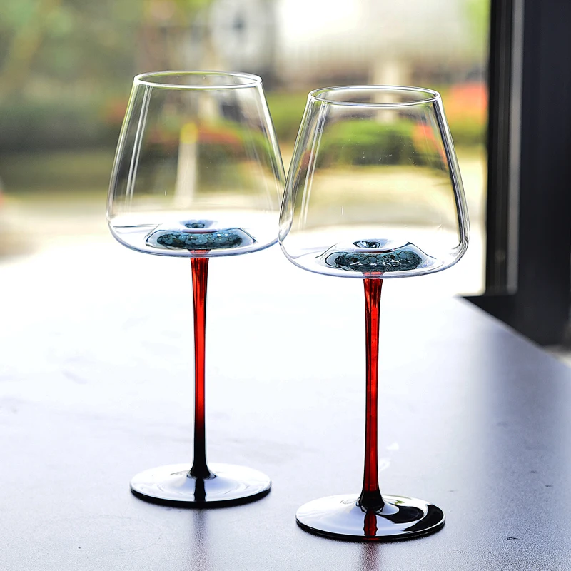 2pcs Nordic Crystal Glass Black Bow Tie Burgundy Wine Glass Potbelly Home Grape French Turquoise Red Rod Goblet Nice Double Cup