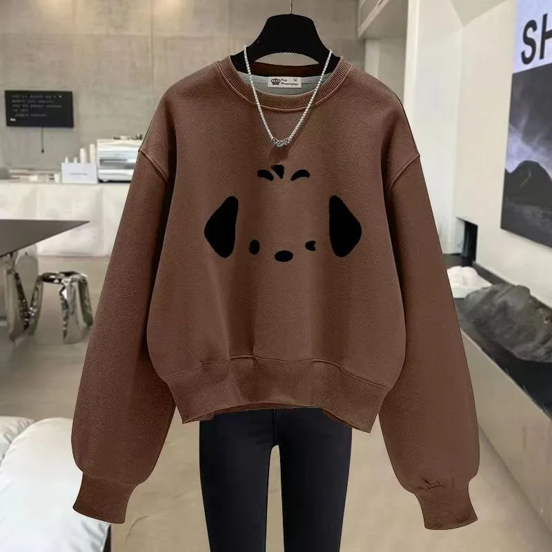 Nuova tendenza moda autunno/inverno edizione coreana peluche stampato girocollo sciolto e Versatile maglione Casual da donna occidentale