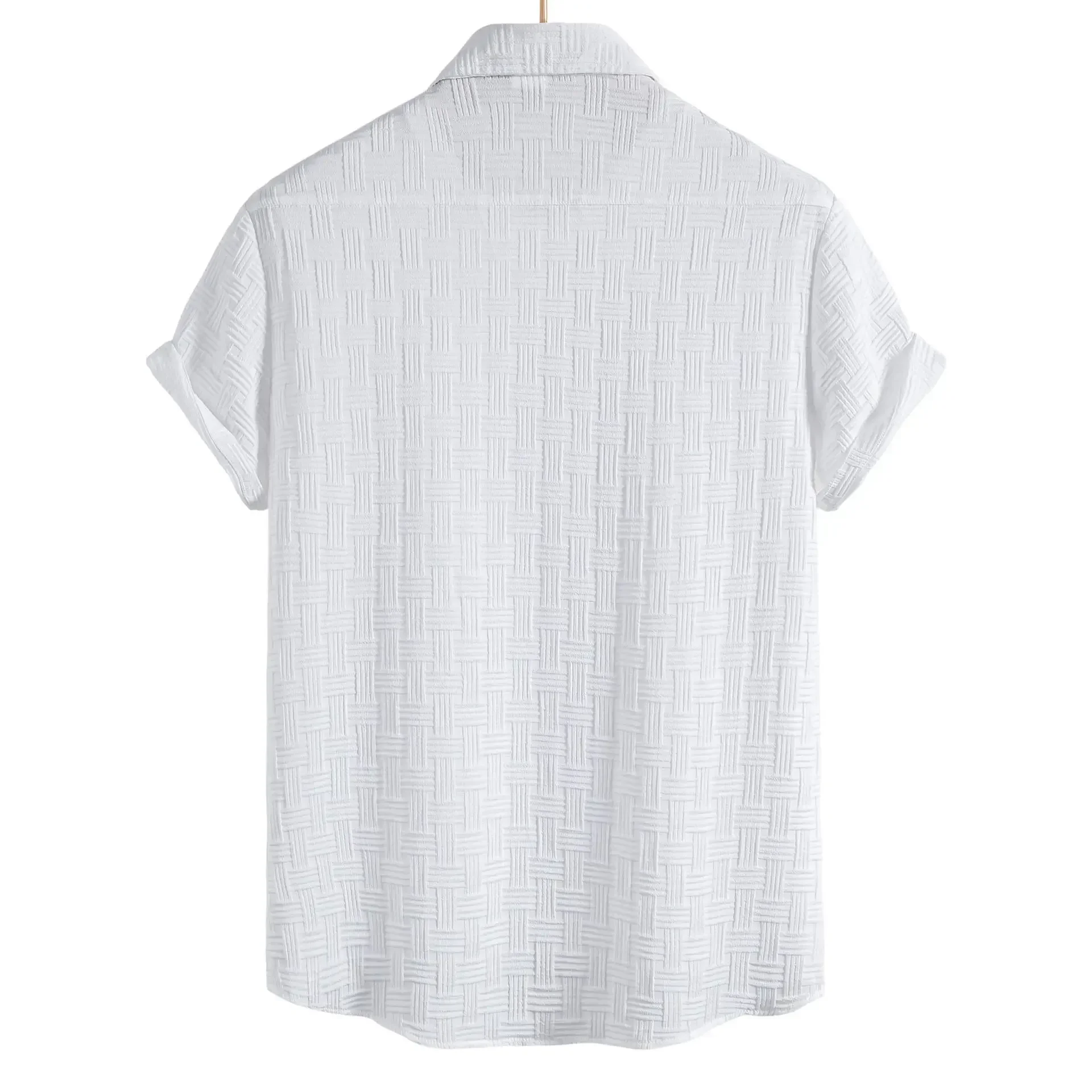 Summer New Jacquard Solid Short Sleeve Mens Shirts