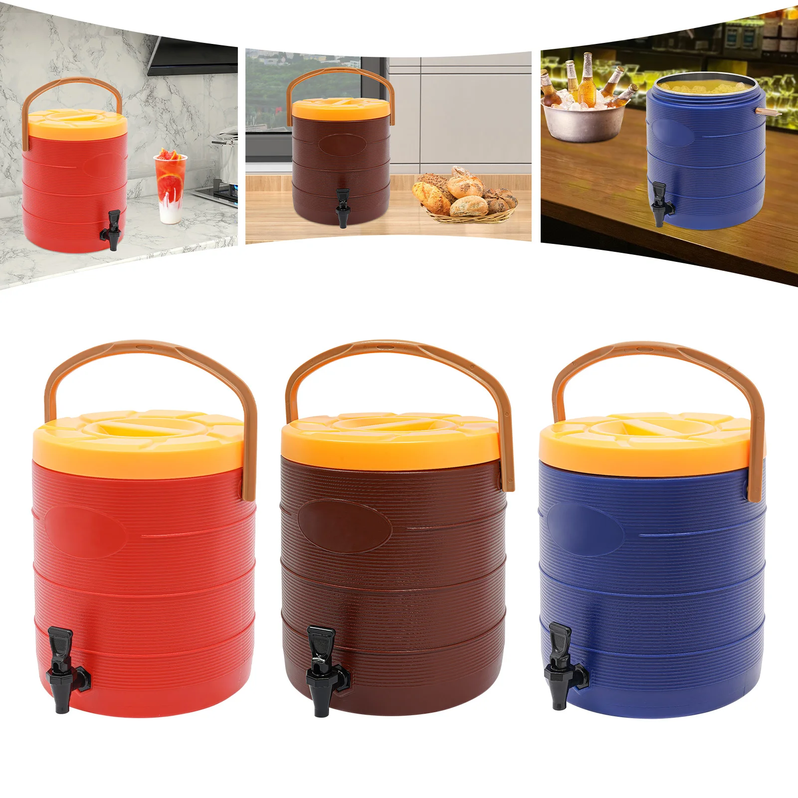 Cilindro dispensador de bebidas isolado 25l, balde de armazenamento de 3 camadas, servidor de bebidas oval de aço inoxidável com torneira para festa em casa