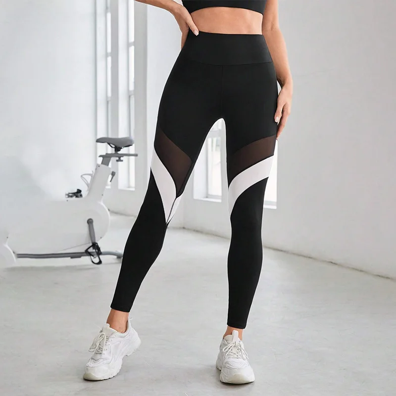 Mallas de Yoga de cintura alta para mujer, Leggings de entrenamiento con Control de barriga, color bloqueado