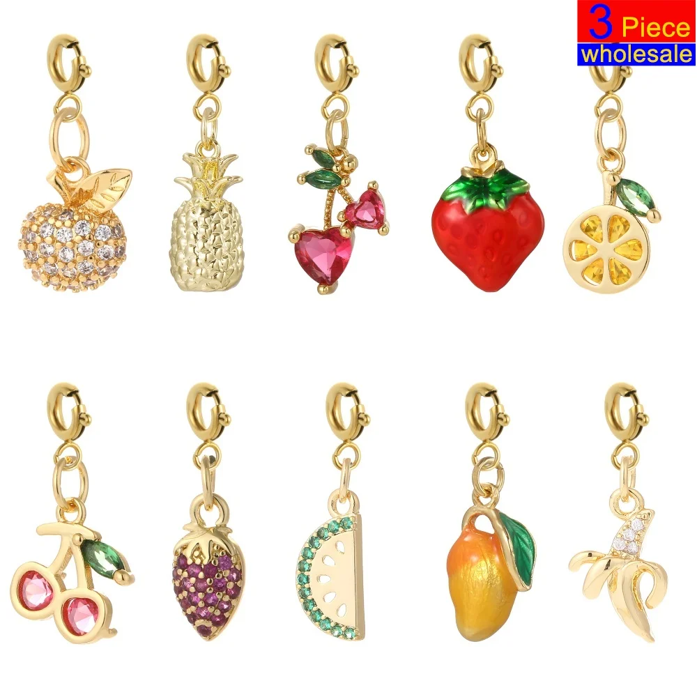 3psEdelstahl Frühling Schnalle Mode Emaille niedliche Ananas orange Obst Charms Anhänger Schmuck machen DIY Schlüsselanhänger Halskette
