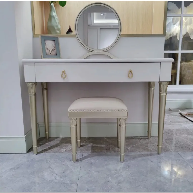 French light luxury dressing table, solid wood dressing table, simple American princess dressing table, desk dual-use
