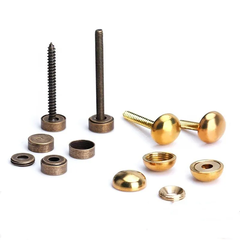 8pcs Brass Screw Cap Circle Decorative Nail Antique Pure Copper Decorative Nail Mirror Fixing Screws Cover Self-tapping Screws