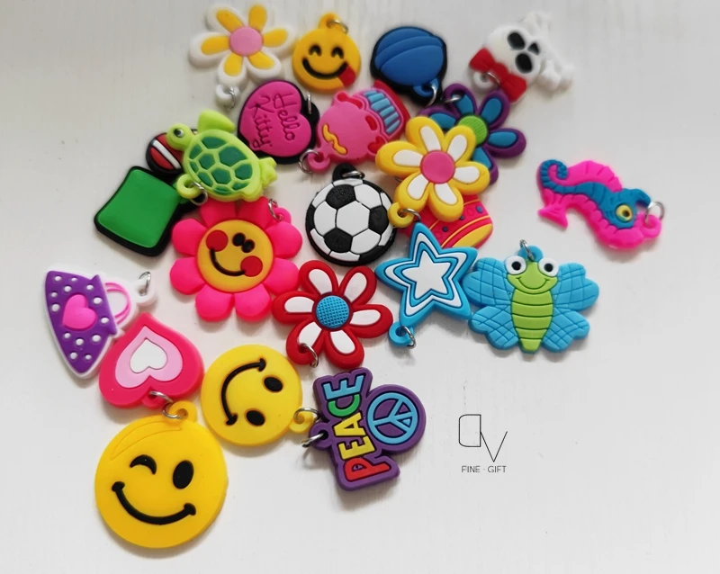 

20pcs Funny Cute ShoesCharms PVC hanging Kawaii Unisex Shoes Decoration Party Gifts Slippers DIY jewelry charm with metal ring