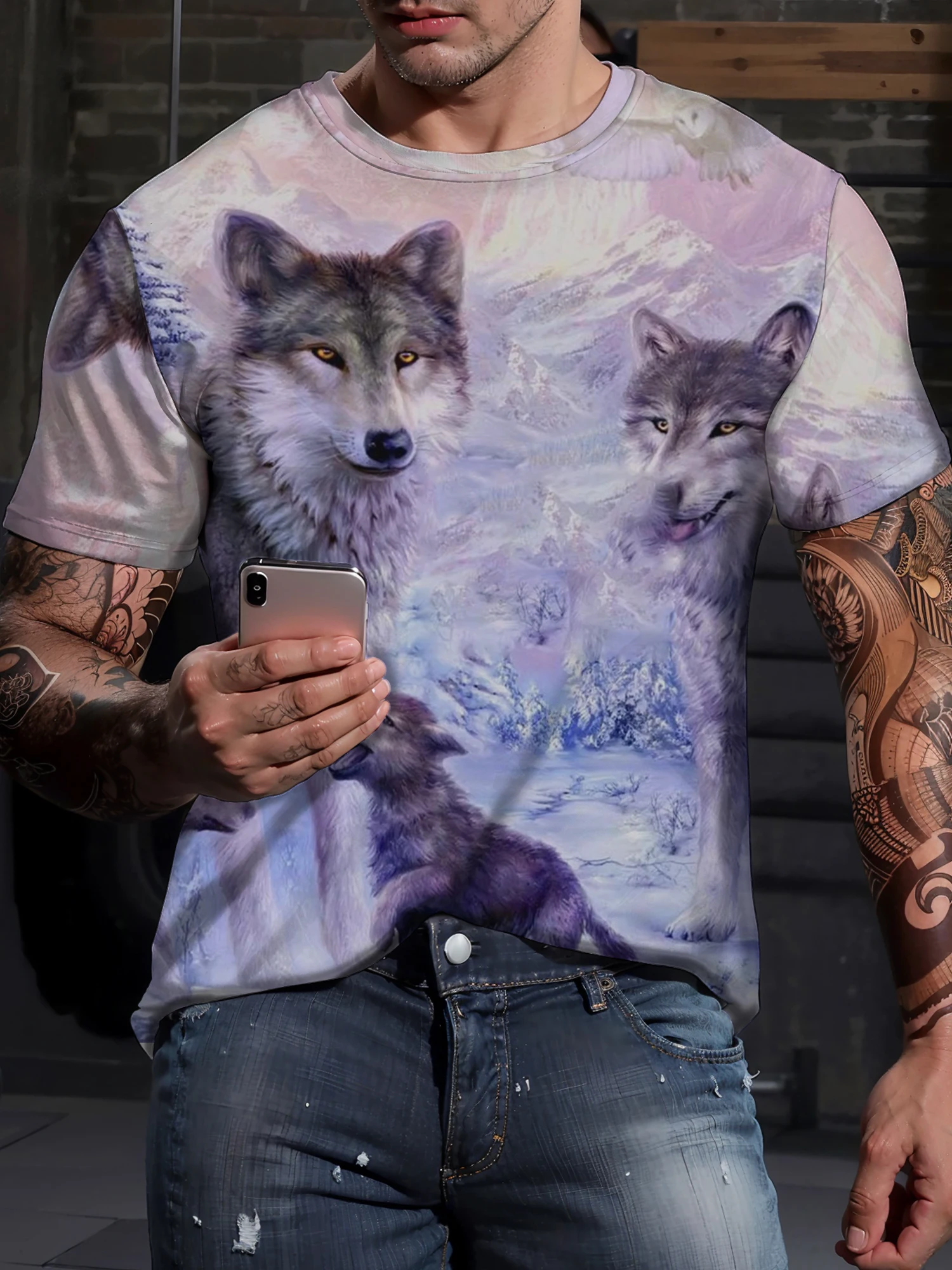 2024 Wolf T Shirt For Mens Animal Print Short Sleeve Top 3D Casual Street Man\'s T-shirt Oversized Tee Shirt Men Vintage Clothing