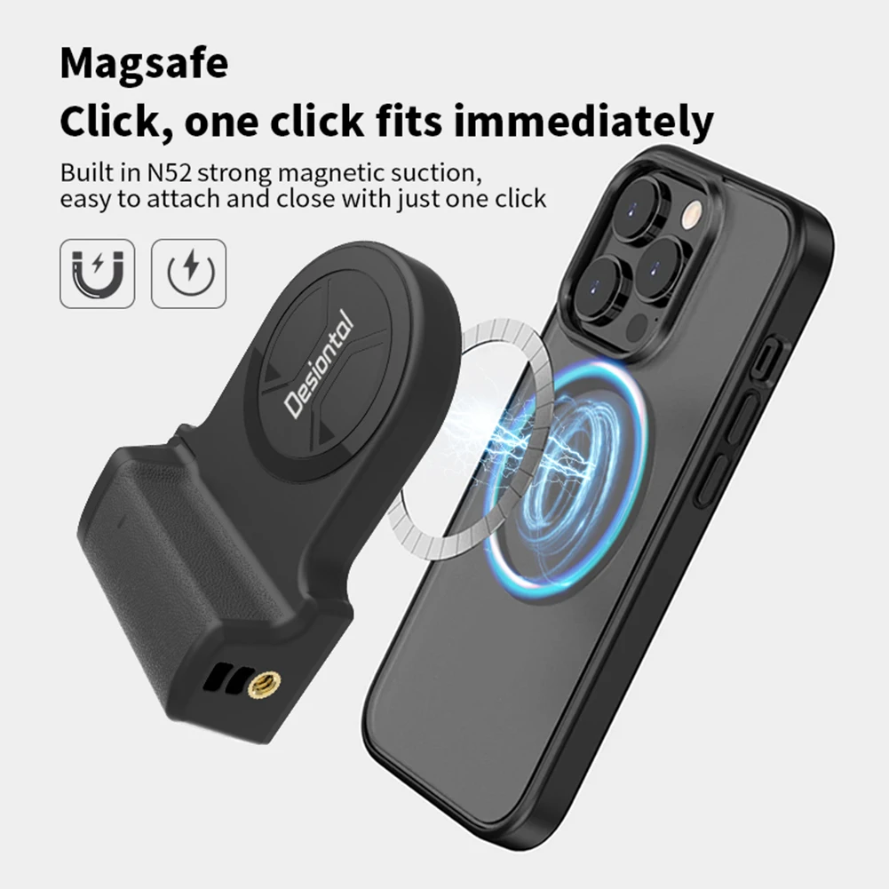 Magnetic Smartphone Handle Grip with Detachable Remote Shutter Bluetooth-Compatible Camera Handle for iPhone All Phones Shooting