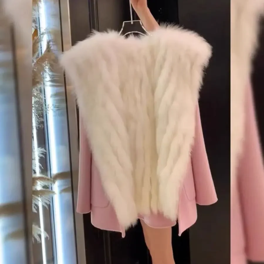 

Winter New Imitation Fox Fur Collar Womens Fashion Coat Outwear Wool Blends Jacket High Quality Winter Best Selling Styles