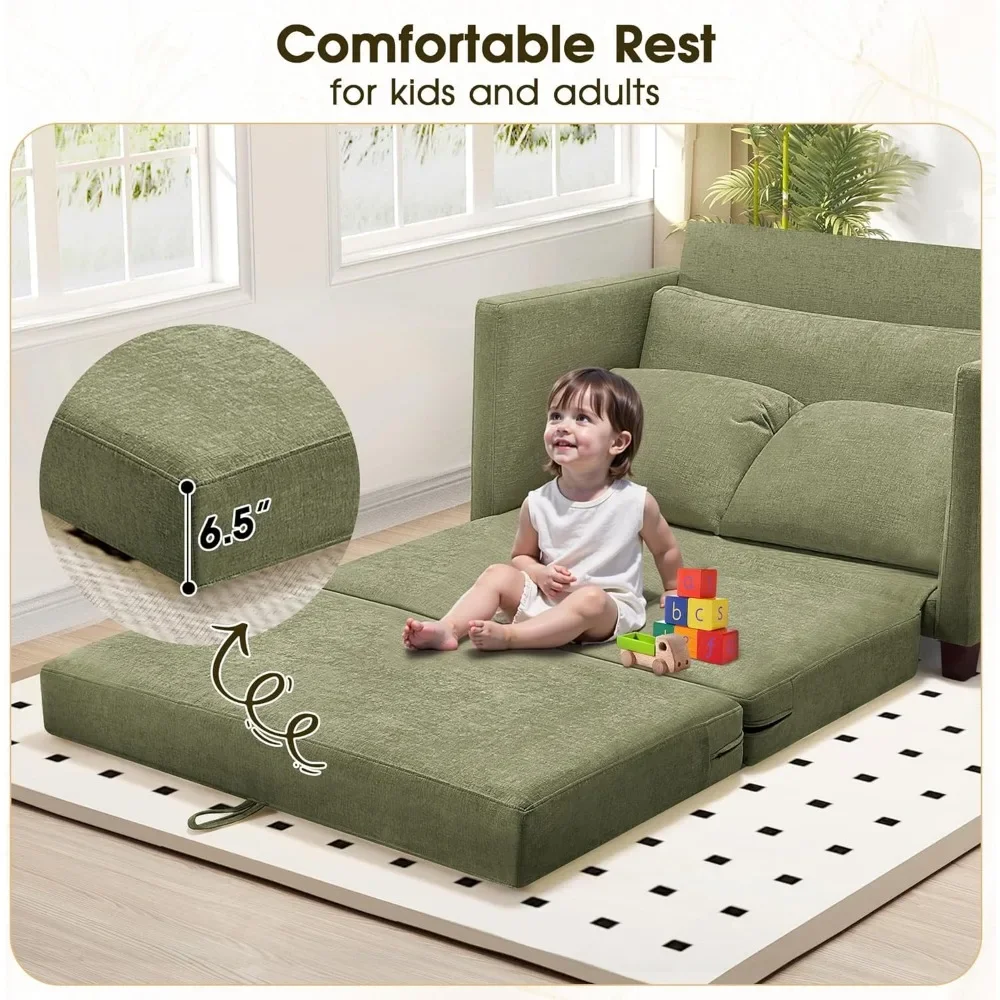 Sofá cama convertible de 51 ", sofá cama plegable 2 en 1, sofá cama de dos plazas para espacios pequeños, sofá de suelo plegable con 2 p