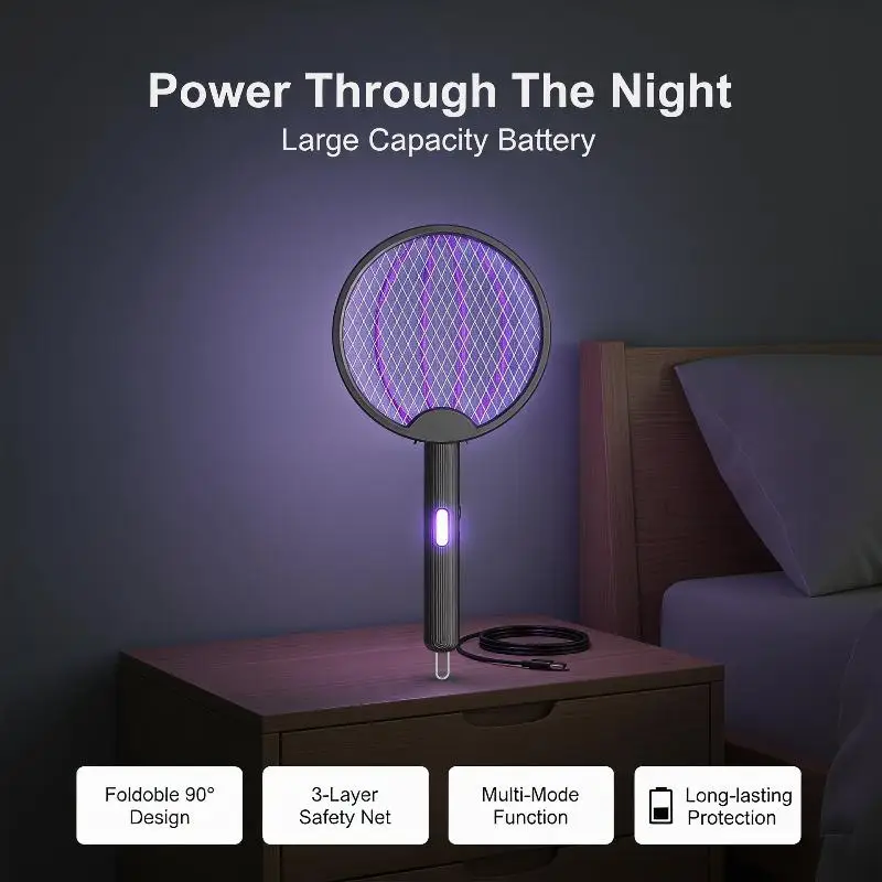Foldable 3 In 1 Electric Mosquito Swatter With UV Attract Light And Safe Mesh Perfect For Home Bedroom Patio Use