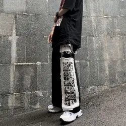 Pantalones Cargo góticos Punk para mujer, pantalones con parche de Anime, pantalones negros de cintura alta, pantalones casuales Harajuku Y2k