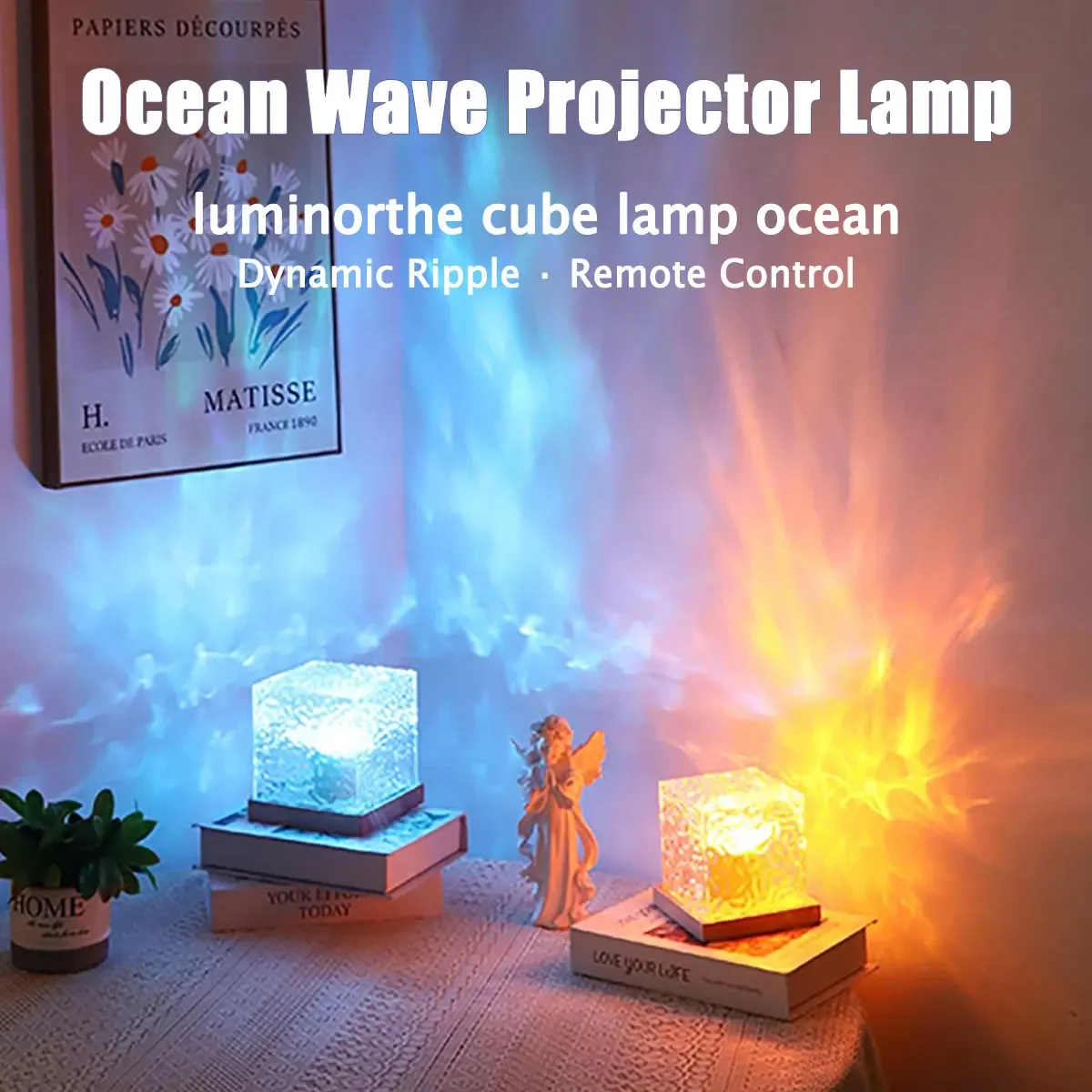 3/16 Colors Romance Dynamic Light Shadow Atmosphere Lights Rotating Water Ripple Lamp With Remote RGB Dimmable for Home Decor