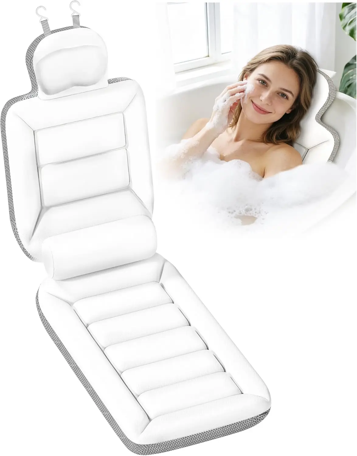 

Full Body Bath Pillow for Bathtub, Thick Luxury Bathtub Cushion with Movable Lumbar Support and Laundry Bag, Bathtub Pillows for