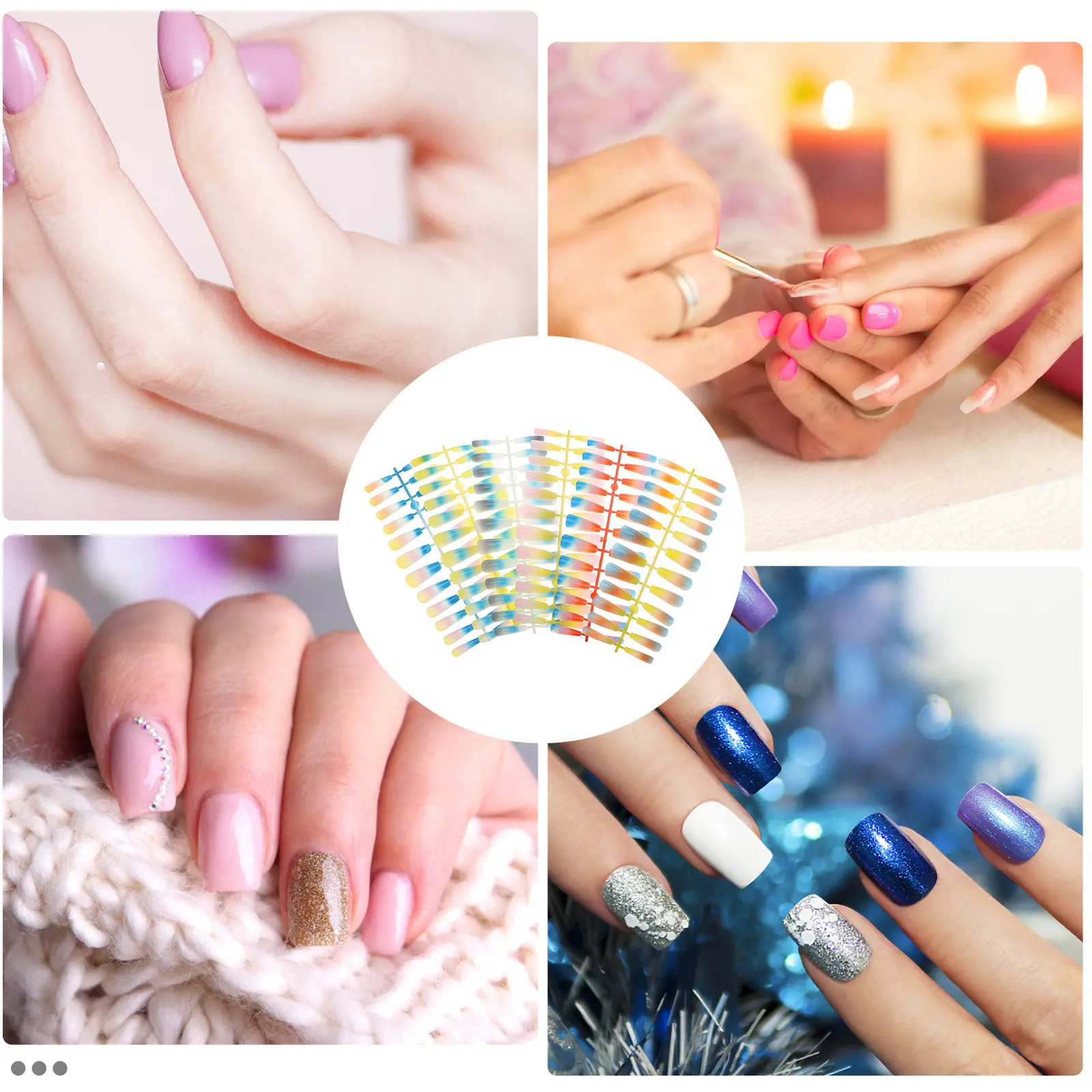 

144Pcs Rainbow Gradient False Nails Super Long Press on Artificial Nail Tips DIY Nail Art for Girls False Nails