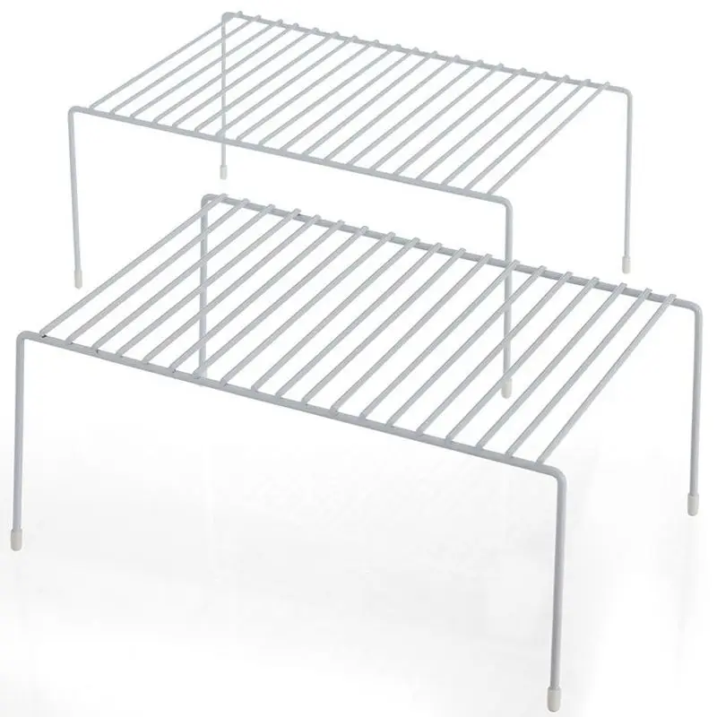 

2pcs White Metal 2 Tier Cabinet Shelf Organizer Space Saving Kitchen Storage Racks for Spices Dishes Pantry Organization