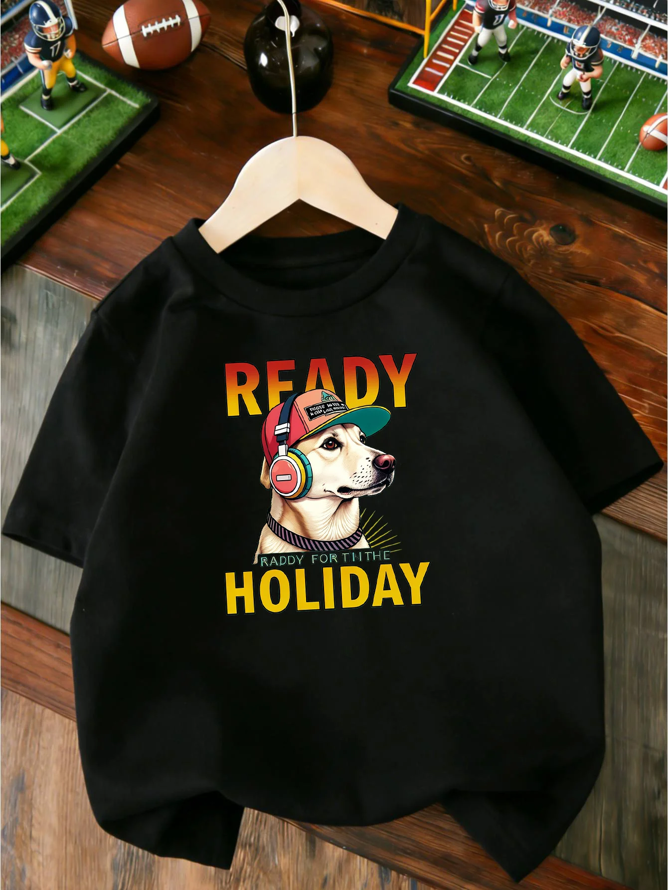 Fashion Cap Puppy Ready For Holiday Graphic T Shirt Boys Girls Casual Short Sleeve Tee Family Matching Soft Cotton Kids Tops