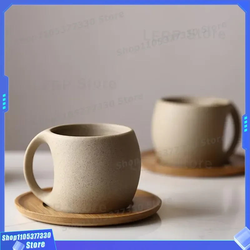 Black Ceramic Coffee Cup With Wooden Saucer Microwave Dishwasher Safe Reusable Recyclable Mug For Home Office Daily Use Gift