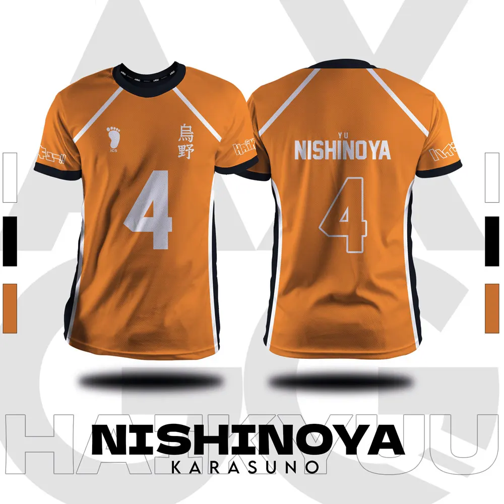 Haikyuu Fukurodani naranja dibujos animados Anime Cosplay hombres Jersey verano manga corta niños camiseta Top 2024 nueva moda mujer camiseta