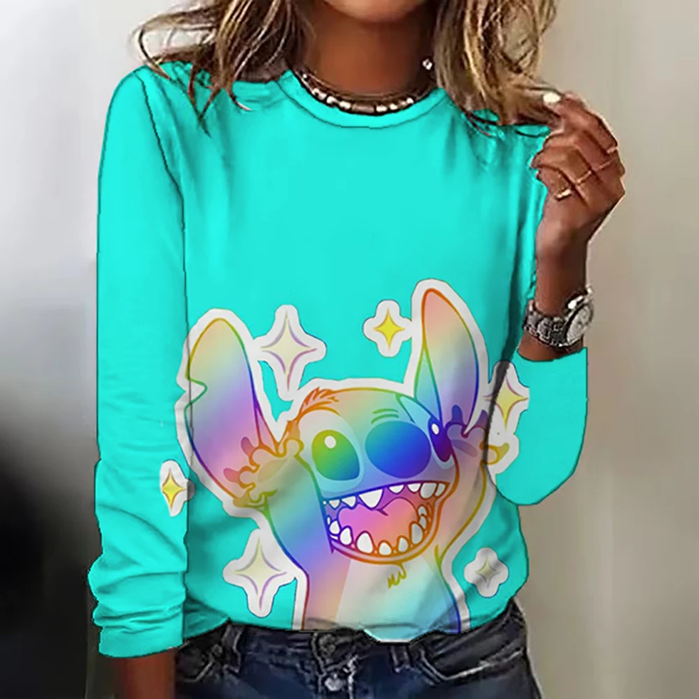 Disney\'s Lilo & Stitch Women\'s Long Sleeve T-shirt Autumn Casual Cute New Youth Women\'s Wear Y2k Kawaii 3D Printed High Quality