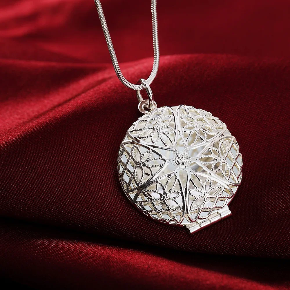 925 Sterling Silver Necklace for Women Round Photo Frame Pen