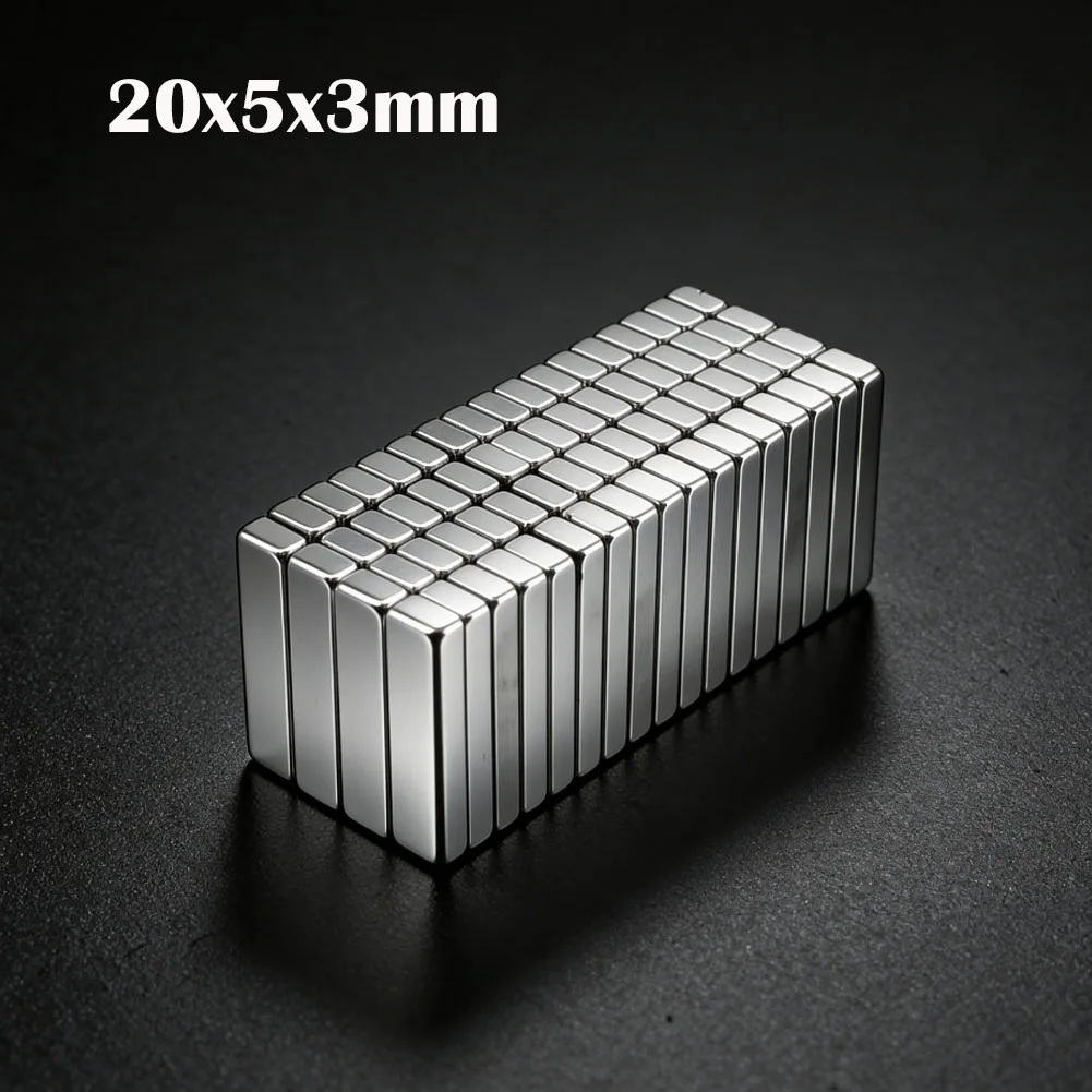 10-200Pcs Super Powerful 20x5x3mm Block Magnet Neodymium Magnet NdfeB N35 Strong Permanent Magnetic Imanes Refrigerator Magnet