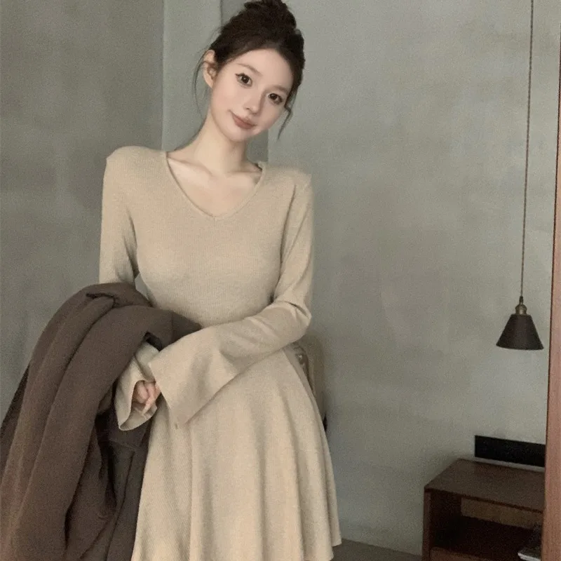 Ele Pure Desire Sexy Long Sve V-Ne Camada de base que pega a cintura Dr Outono Inverno Novo Sle Feminino Faion Dr