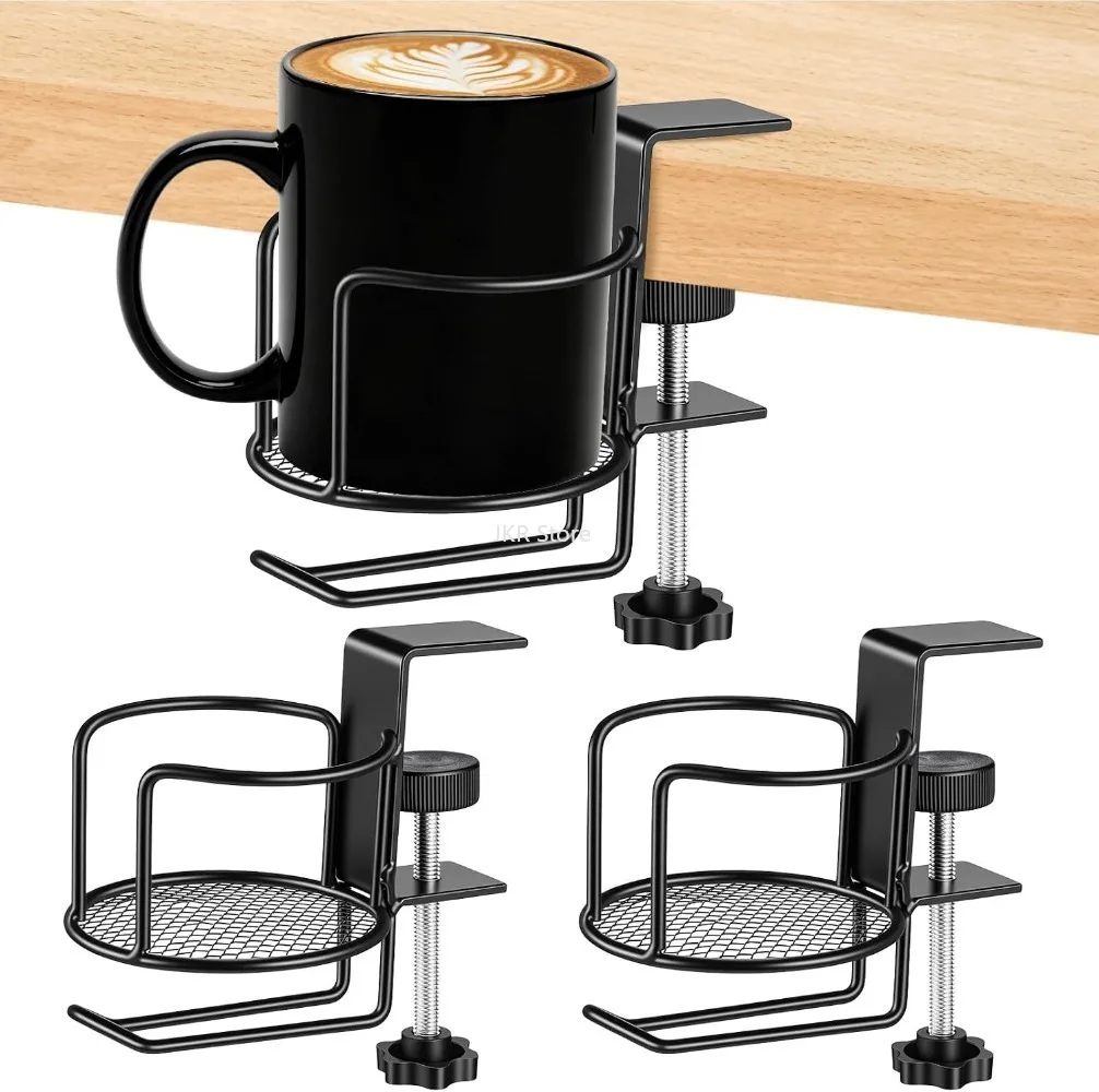 No Drill Desk Cup Holder Adjustable 360 Rotating Arm Clamp Table Edge Drink Stand Anti Fall Tumbler Holder Accessory