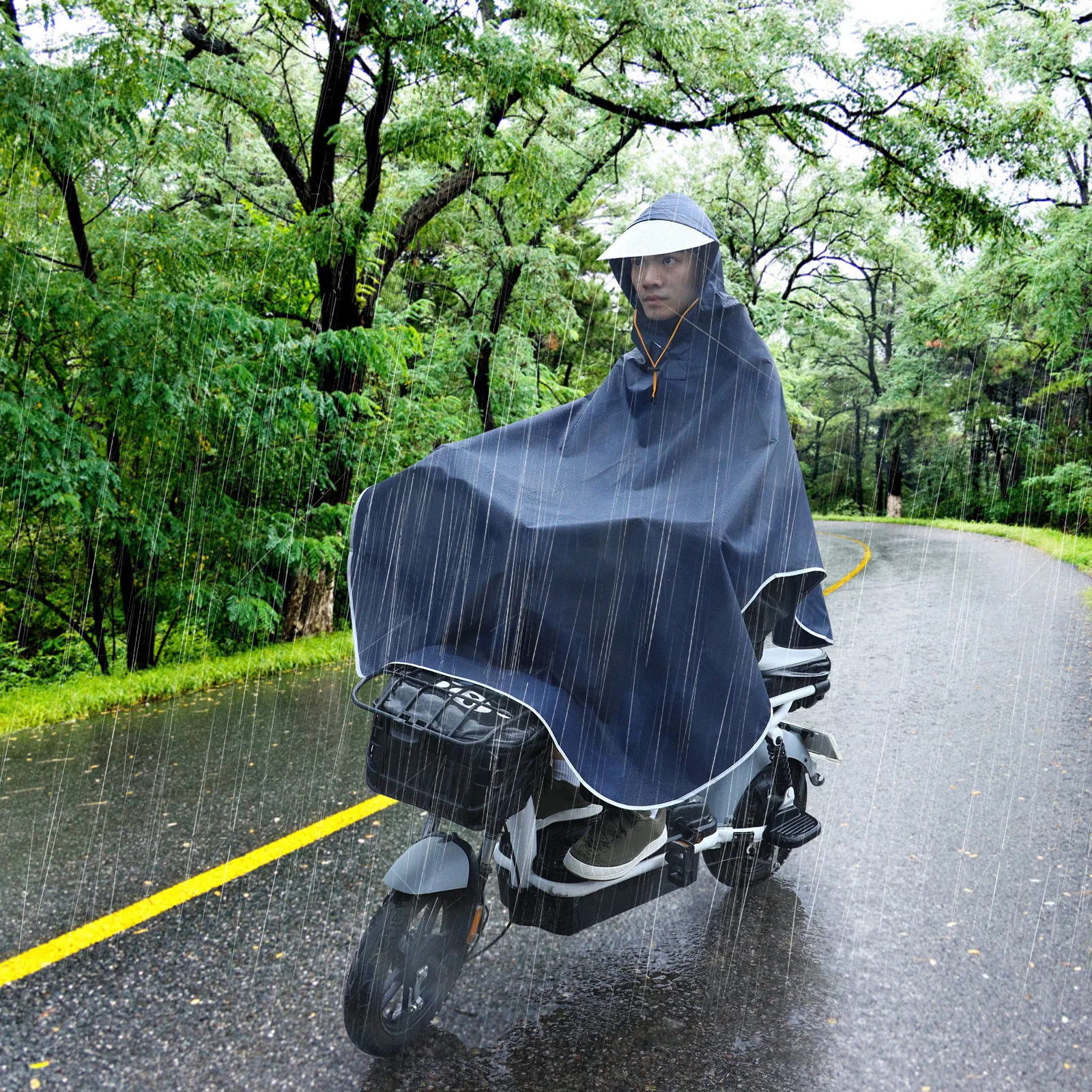 

Motorcycle Bicycle Raincoat Woman Navy Oxford Cloth Hooded Poncho Outdoors Bike