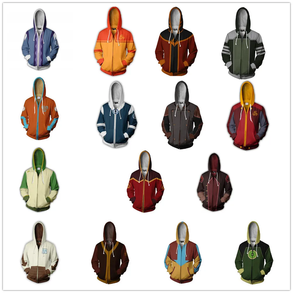 Das neue 3D-gedruckte Kapuzenpullover von Avatar The Last Airbender Cosplay Anime-Kostüm