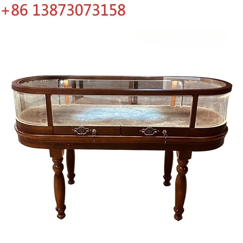 European Solid Wood Medieval Jewelry Display Cabinet Exhibition Glass Figure Model Display Nakajima