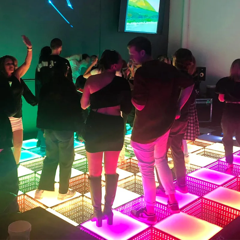 LED Magnetic Dance Floor 50x50cm/19.7x19.7in, 3D Infinity Mirror Portable Modular Dance Tiles for DJ Wedding Disco Party