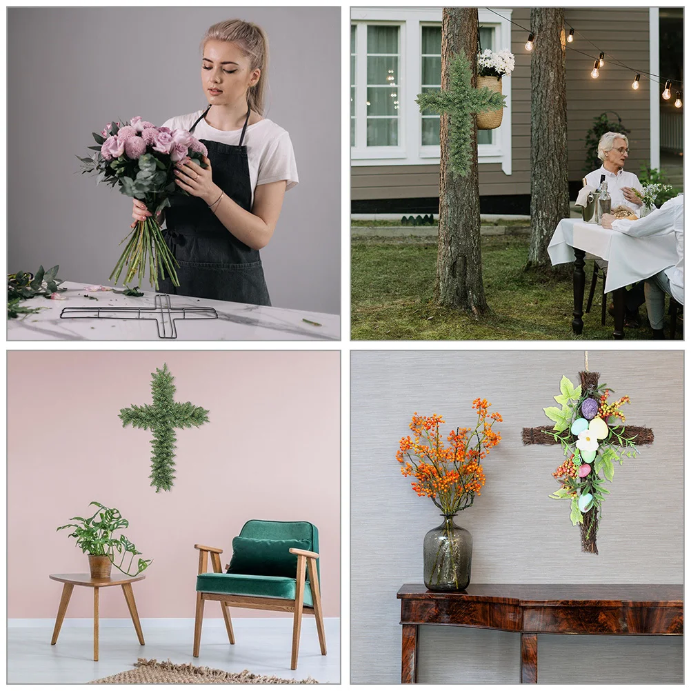 

Cross Wreath Frame Black Iron Hoop Decor Garland Christmas DIY Flower Supplies Home Wreath Craft Holiday Accessories