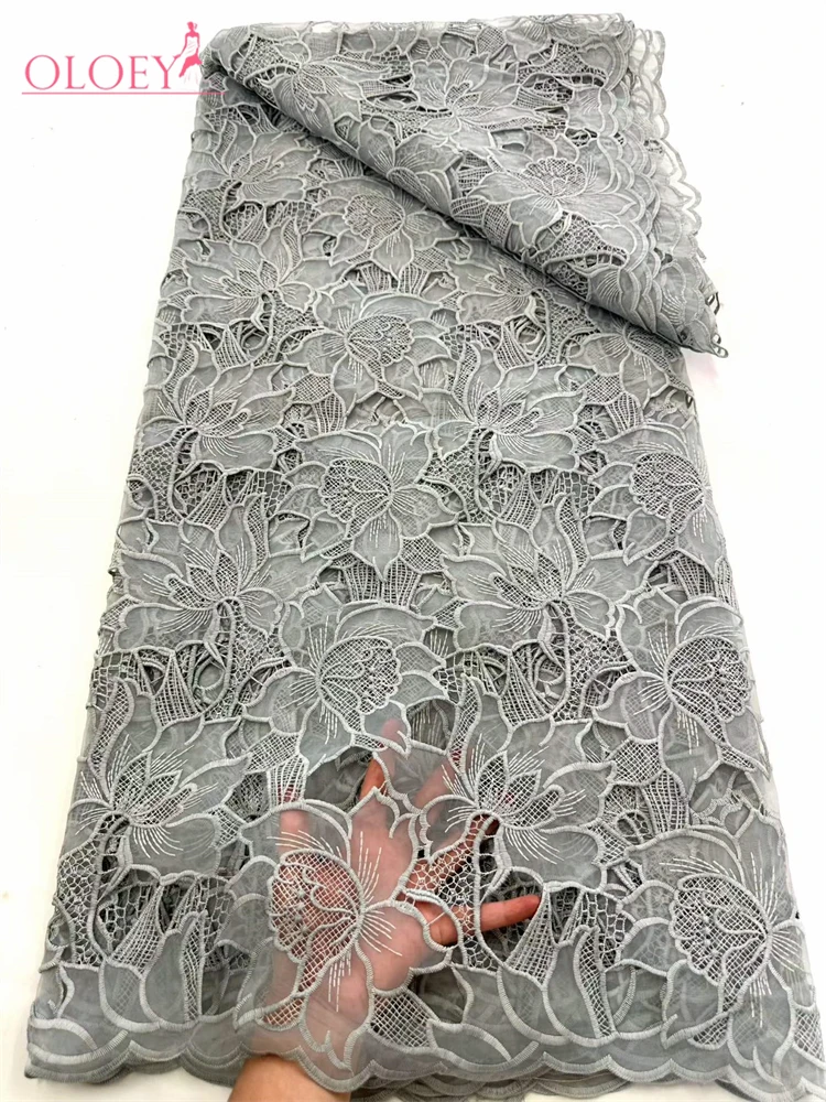 OLOEY Nigerian Hollow Out Water Soluble Fabric Knitted High Quality 5 Yards African Cord Guipure Lace Fabric Wedding Dress For S view 5