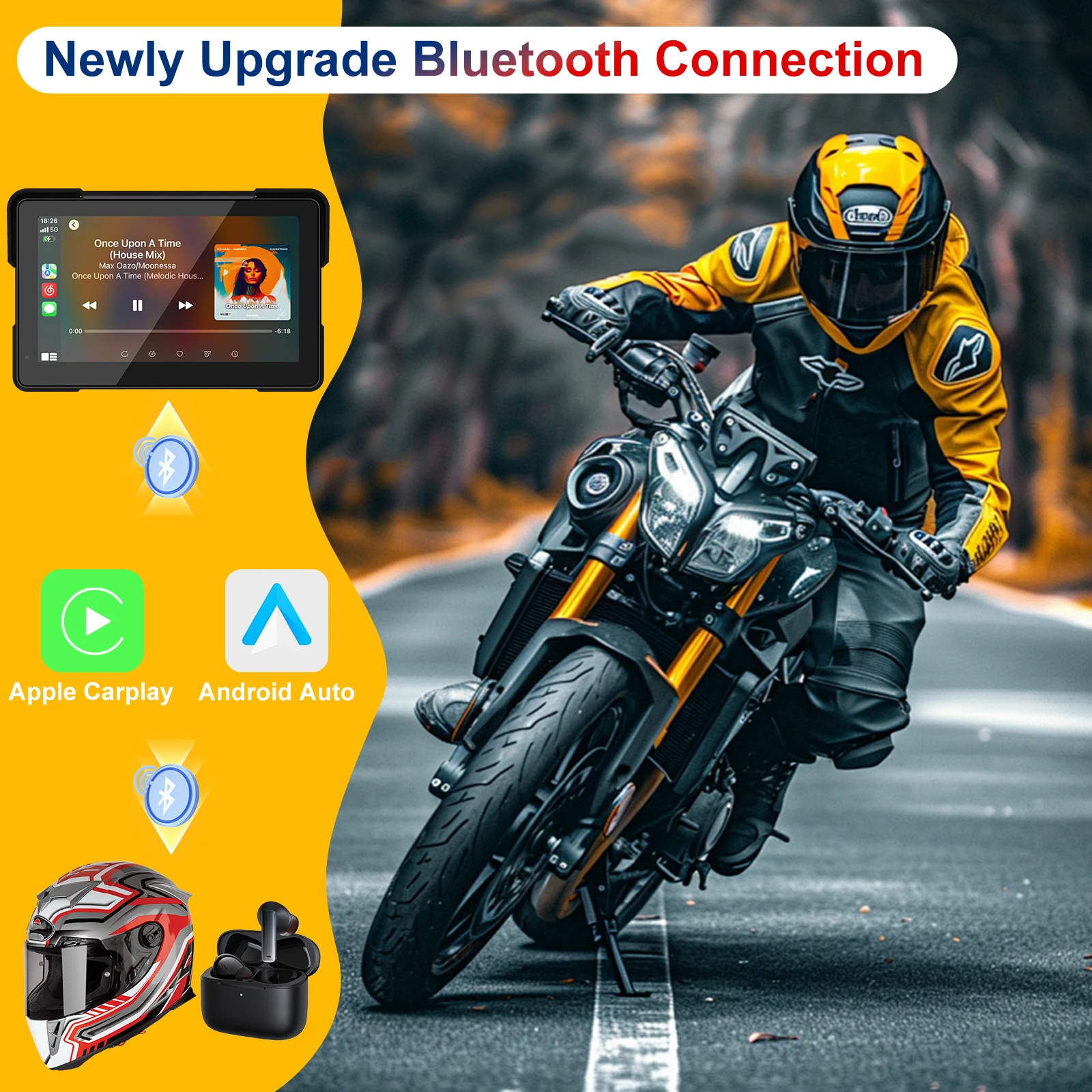 7.0 inch Motorcycle Portable Navigation Display Screen Wireless CarPlay Motorcycle GPS Para Moto Android Auto Monitor Waterproof