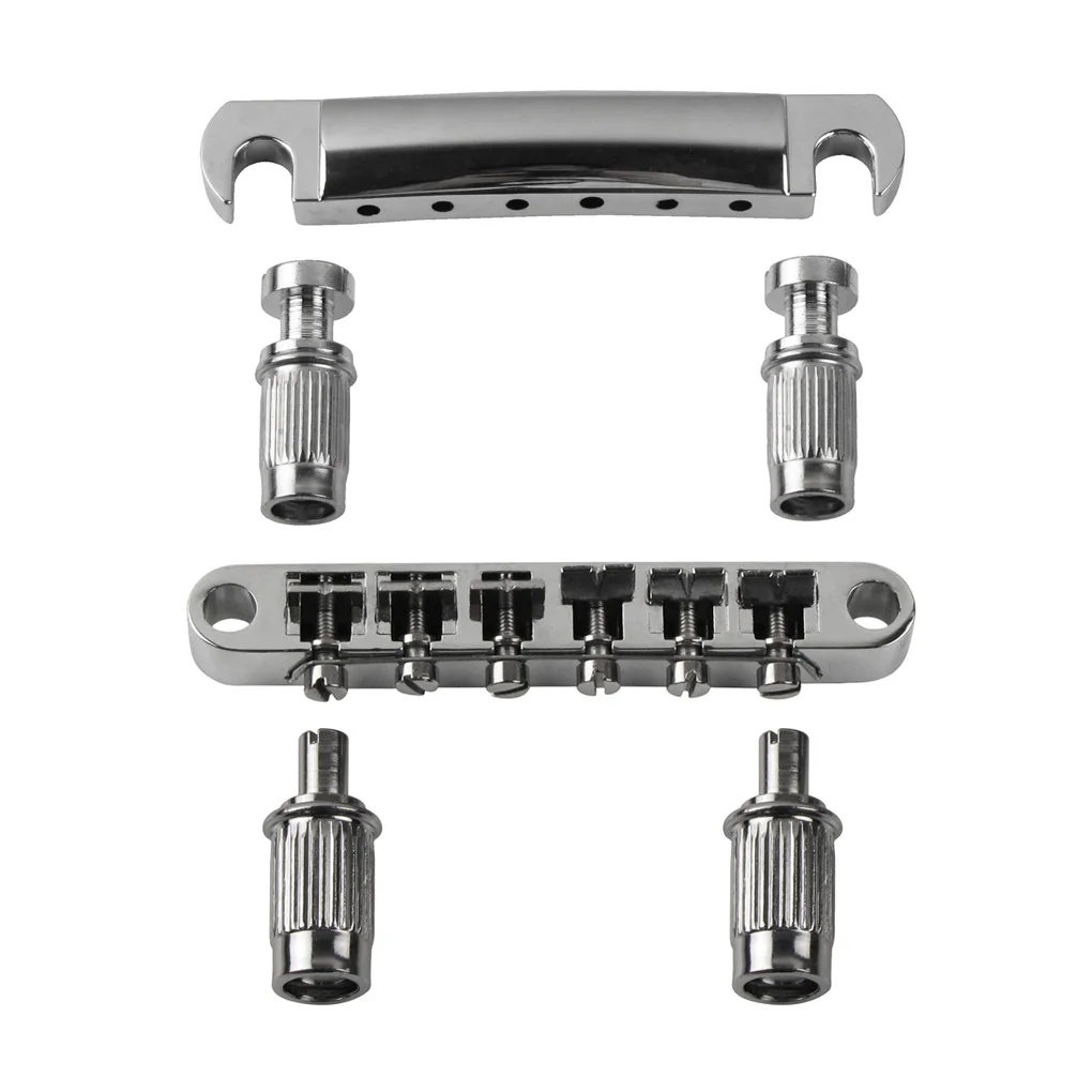 FLEOR Set of Vintage LP Guitar Bridge and Tailpiece Set for LP Electric Guitar Parts Chrome /Black