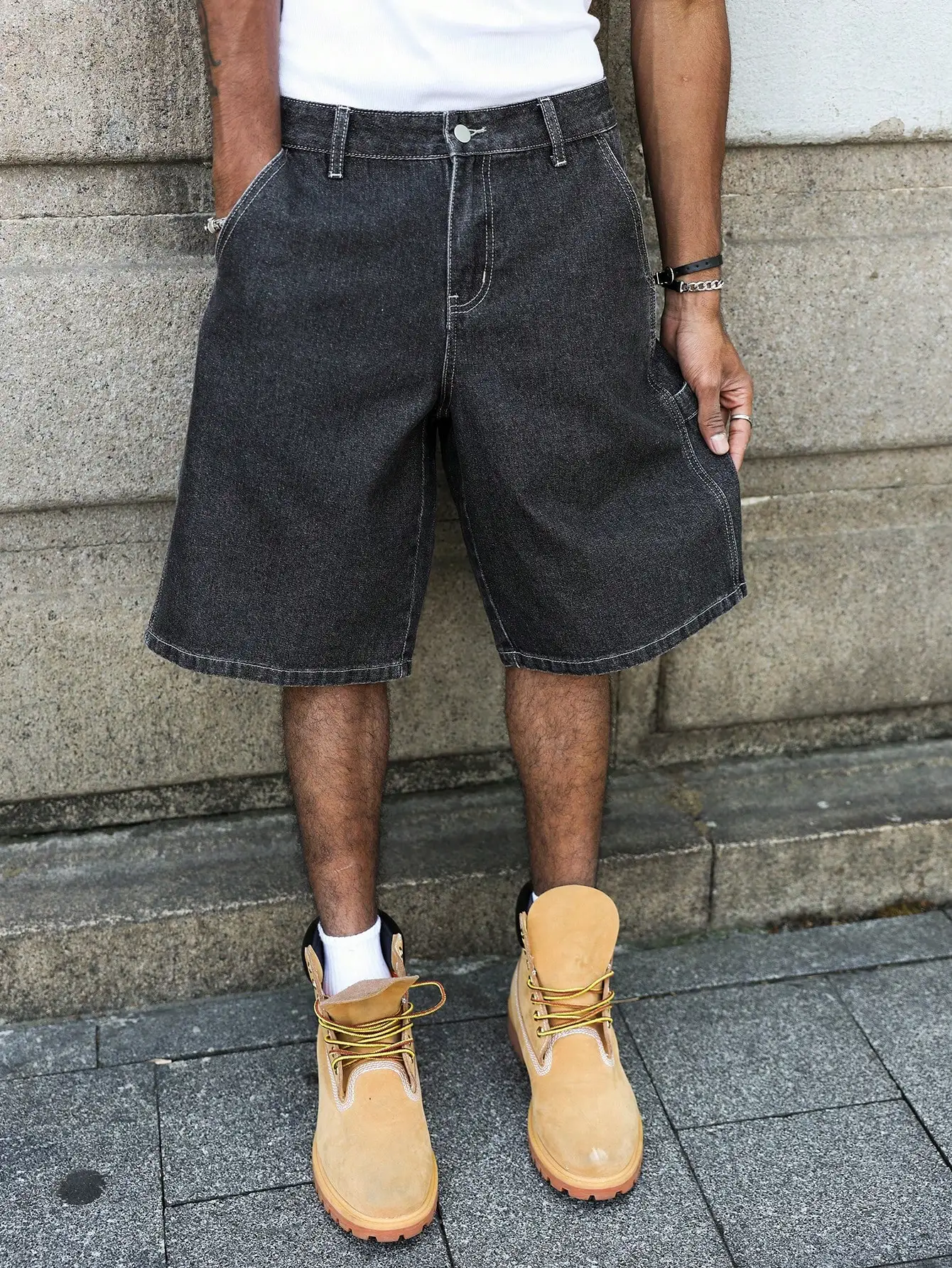 

Мужские модные летние потертые джинсовые шорты, слегка растягивающиеся, однотонные, свободного покроя, повседневные черные шорты в уличном стиле