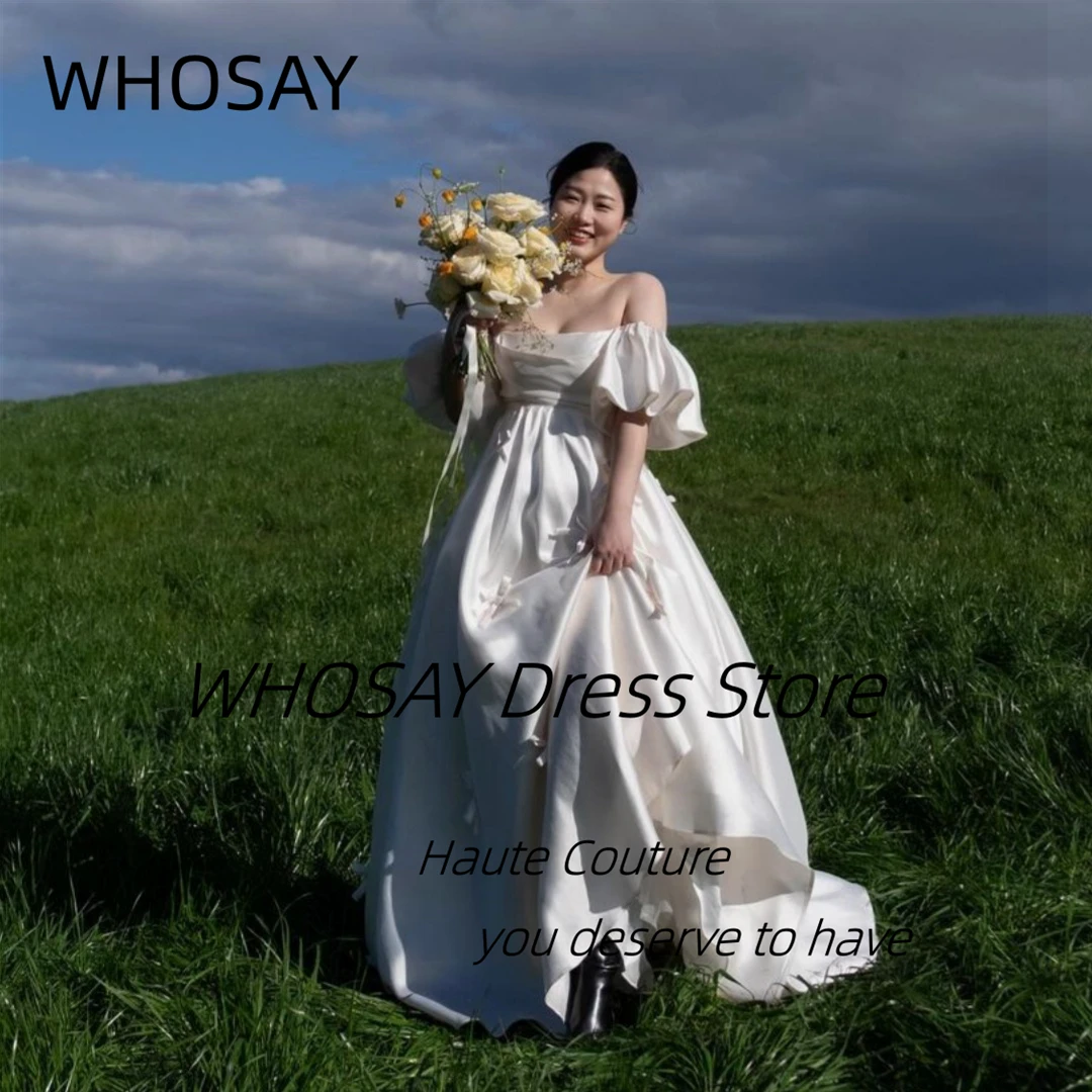 WHOSAY Korea Wedding Dresses Strapless Bows Satin A Line Bridal Gowns Detachable Short Sleeves Vestidos De Noches