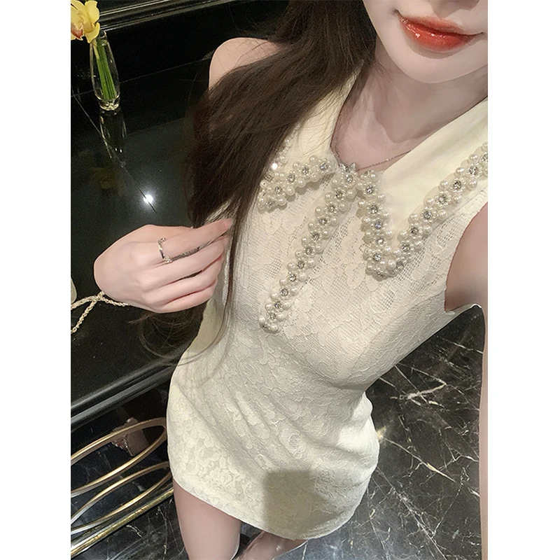 MEXZT Elegant Mini Dressผู้หญิงแฟชั่นประดับด้วยลูกปัดPatchworkฤดูร้อนสุภาพสตรีเกาหลีแขนกุดBodycon Design Vestidos