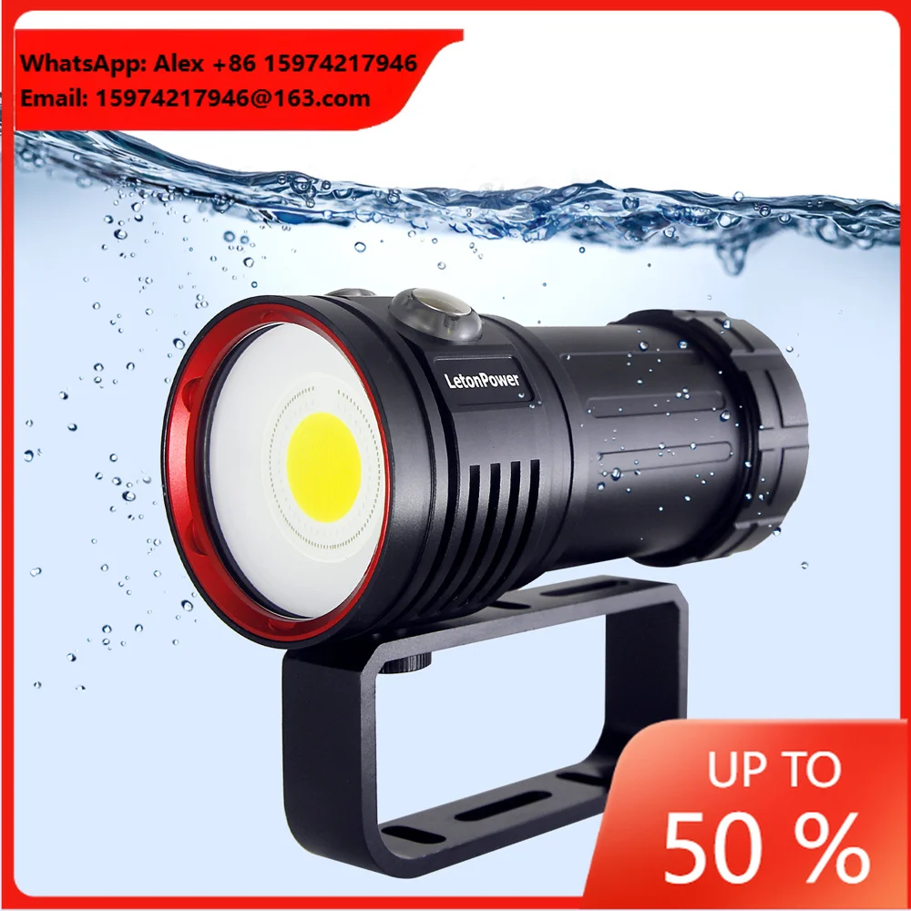 Professional Industrial 8000-Lumen 5500K Daylight CRI 90 Aluminum Alloy LED Diving Flashlight DC Rechargeable Battery IP68 Flood