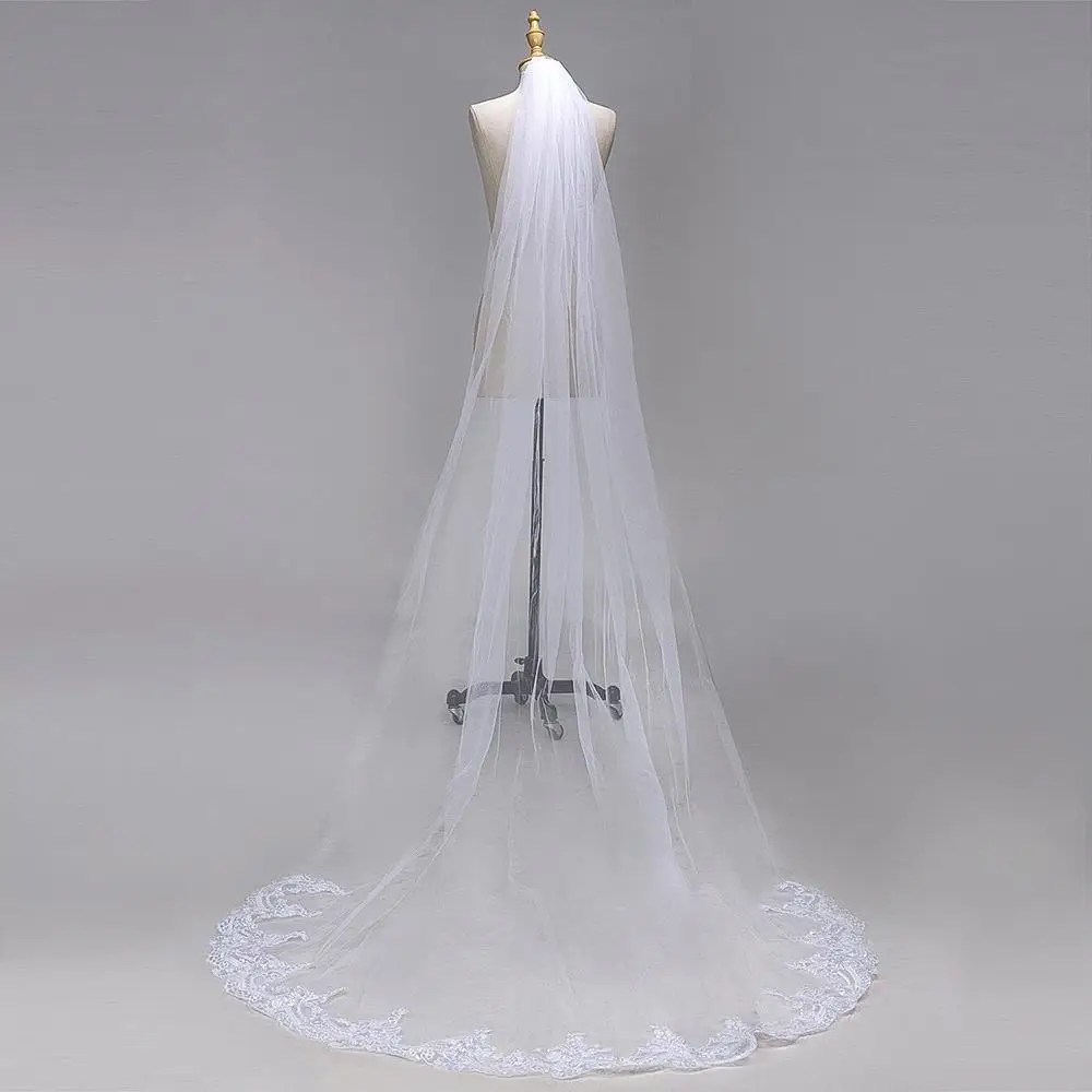 Vari stili 3M velo da sposa a uno strato bordo in pizzo bianco veli da sposa avorio breve Tulle Applique cattedrale velo accessori da sposa