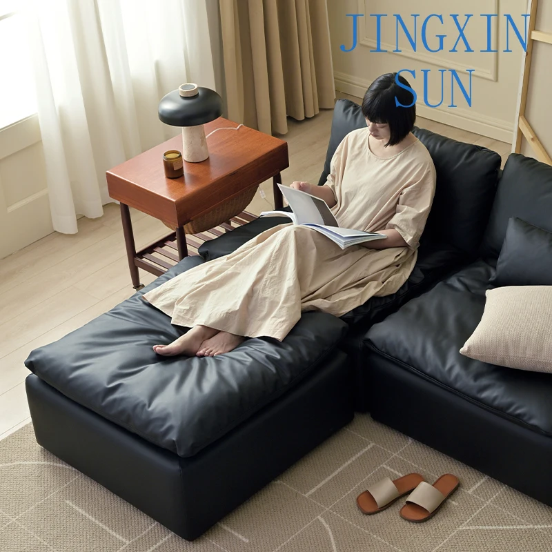 Nordic simple retro module sofa combination, small apartment living room tofu block leather sofa