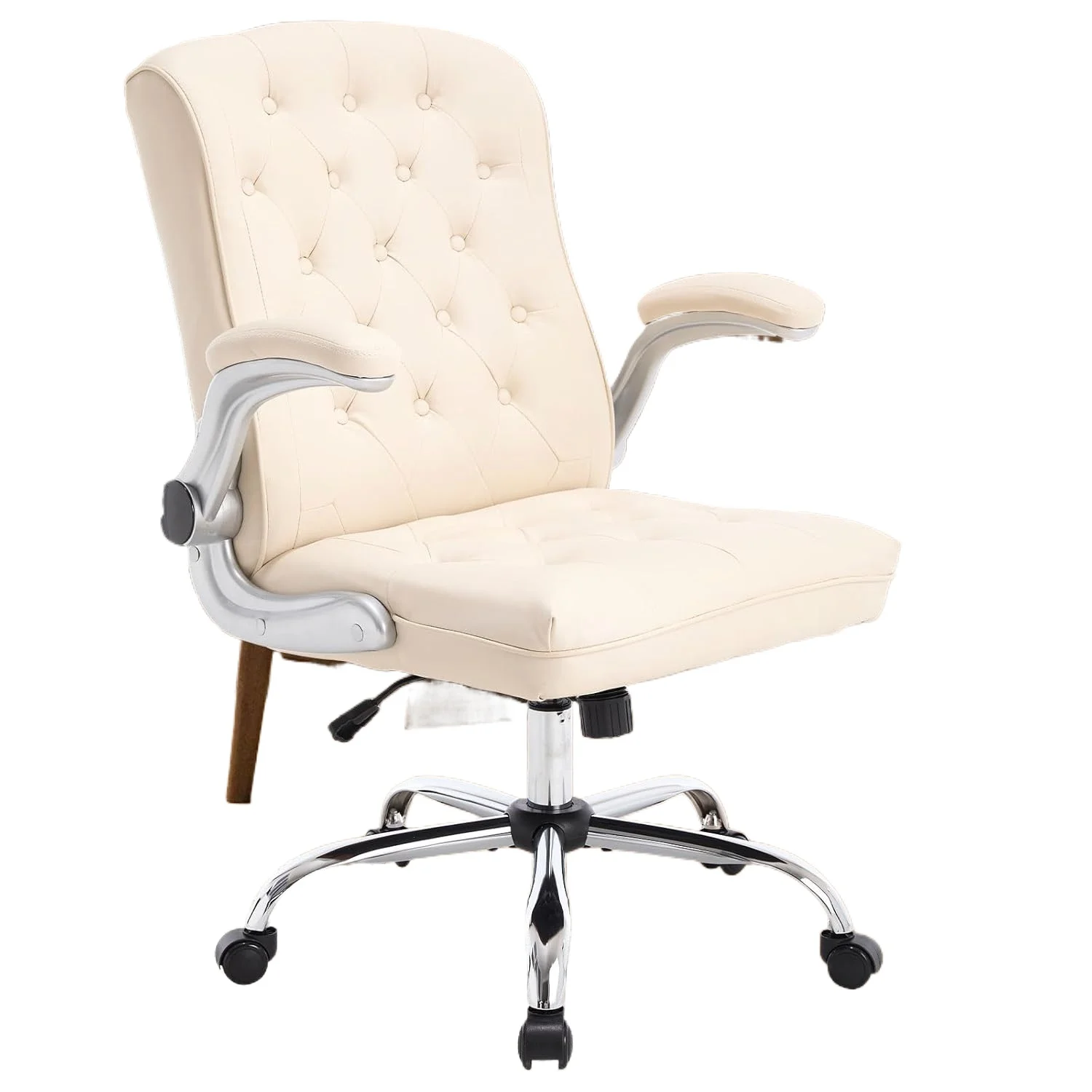 Mid-Back Ergonomic Executive Desk Chair,Modern Leather Office Chair, Cross Chair with Flip Up Arm, Mid Century Swivel Rocking