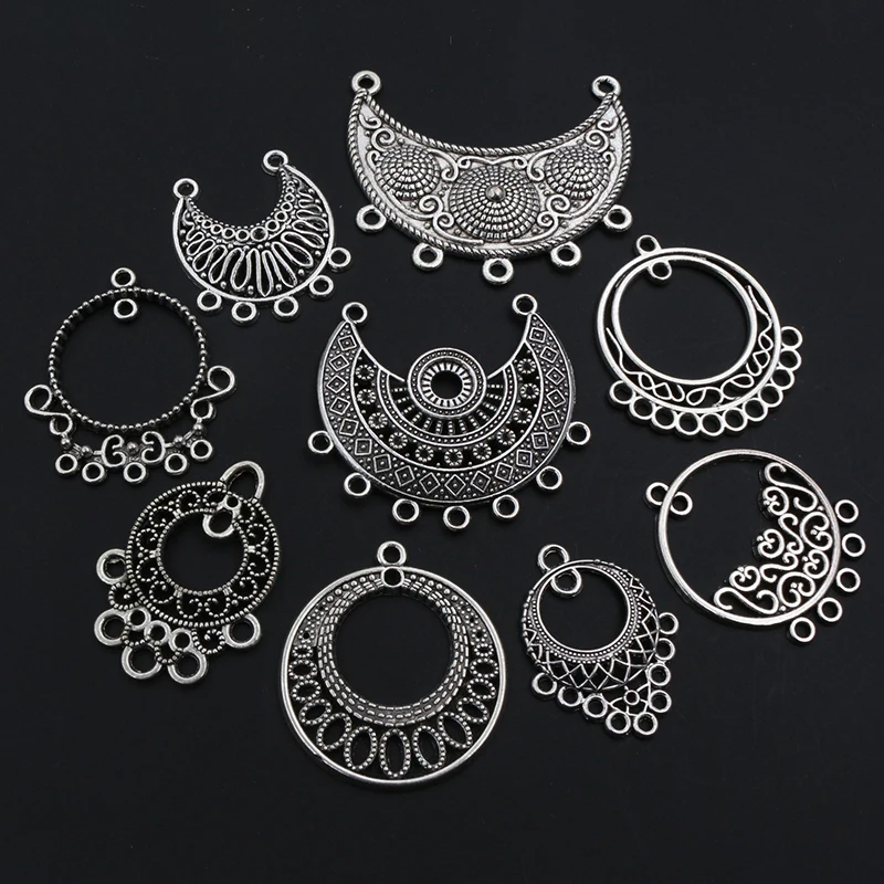 10pcs Antique Silver Plated Vintage Boho Style Connector Charms Pendant DIY Jewelry Making Accessories for Bracelet Necklace