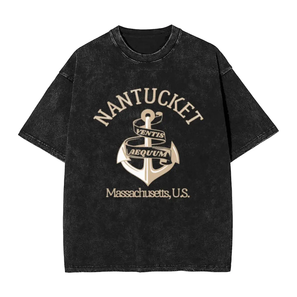 Retro Anchor Nantucket Massachusetts U S Tan Text- Estilo vintage Vela Náutica Retro Elegante Una camiseta vintage de gran tamaño