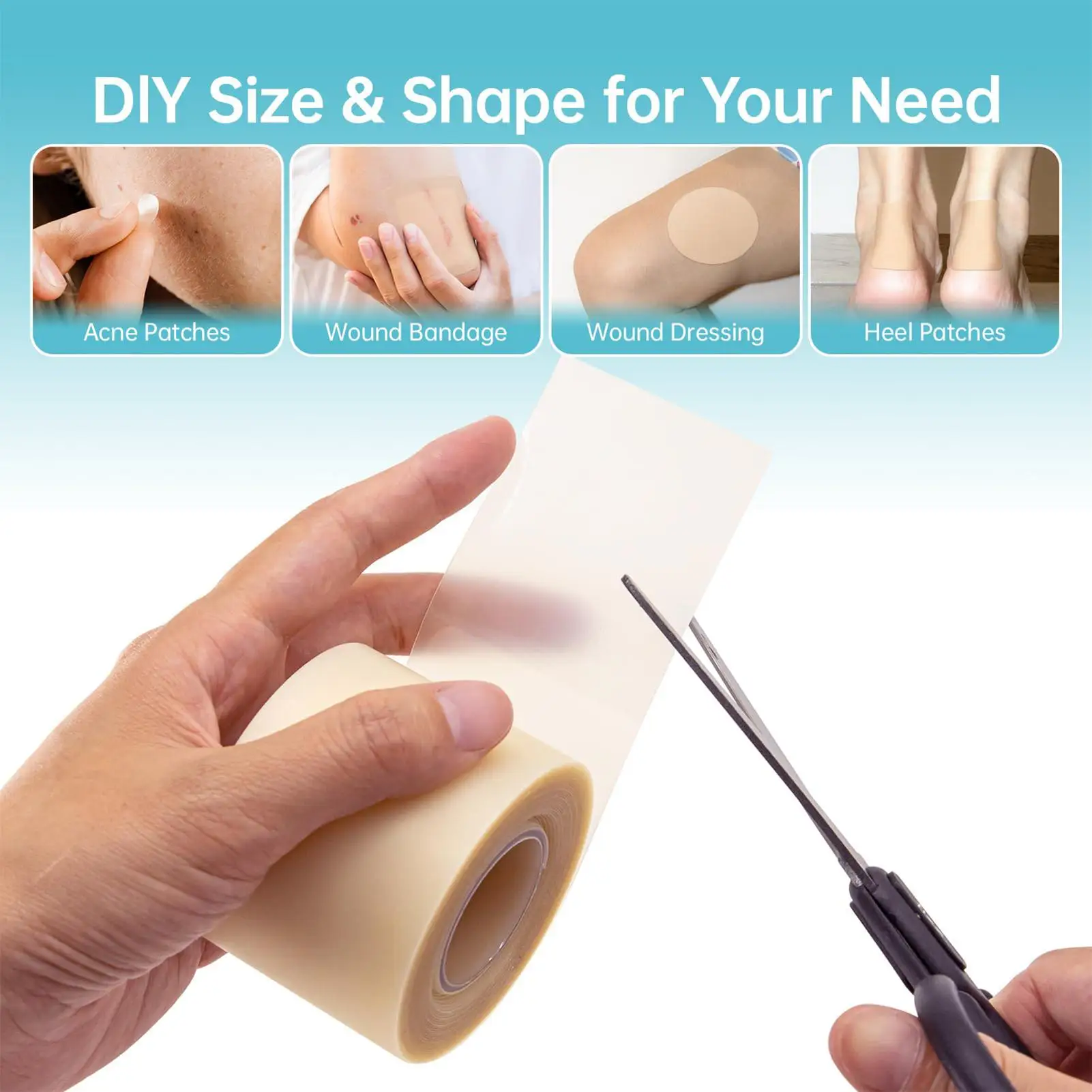 

Hydrocolloid Roll Self Adhesive Wound Dressing Waterproof Highly Absorbent Bandage for Bed Sores Blisters Burns Pimple Patches