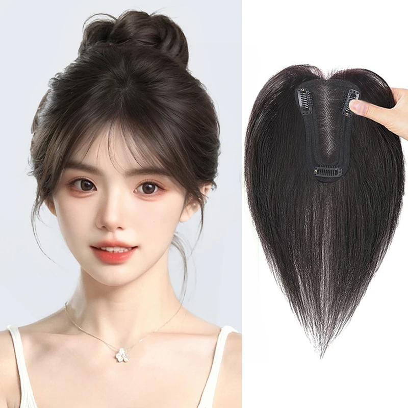 Swiss internet wig for women in summer, T-shaped Swiss internet bangs on the top of the head, real hair replacement, covering